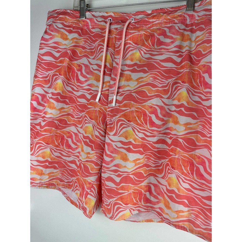 ✨2/$20 Johnnie-O Walpole Wave Print Half Elastic Swim Trunks Coral Reef Mens XXL - Picture 2 of 12